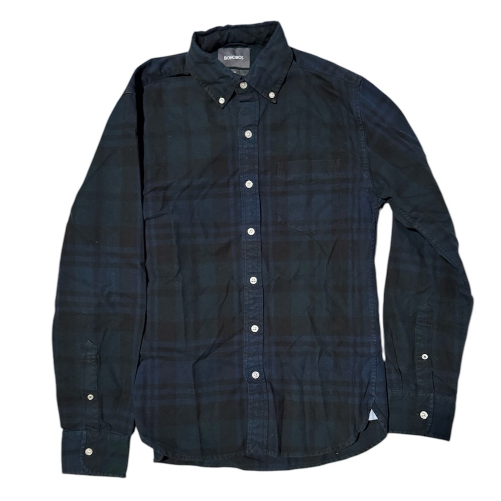 Bonobos Men’s Slim Fit Long Sleeve Button Up Shirt, Deep Pine Plaid, Small